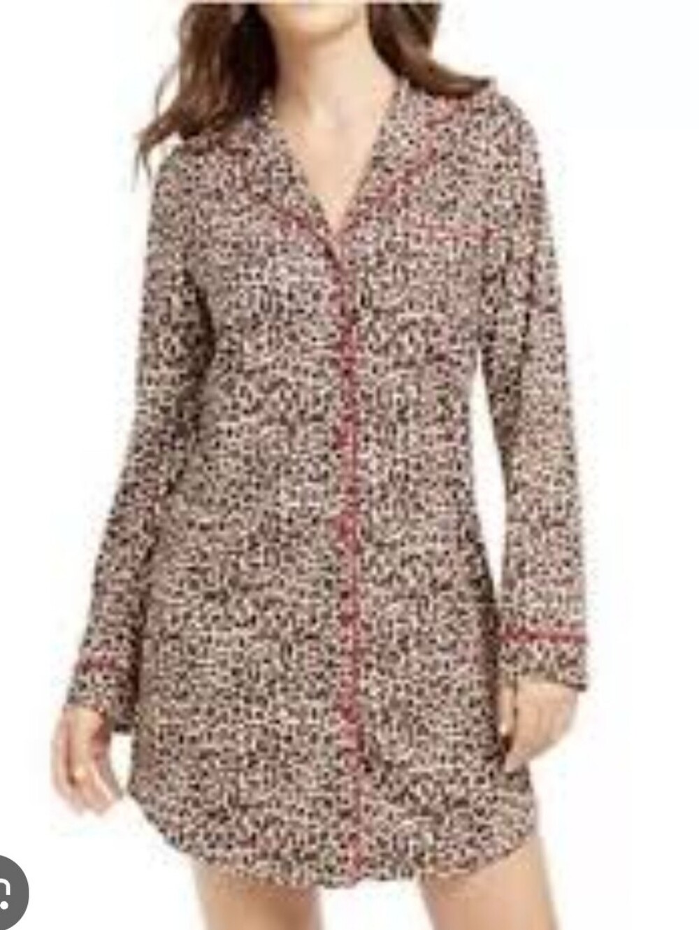 Charter Club Leopard-Print with Pink Piping Night Shirt Button Up Long Sleeve XL